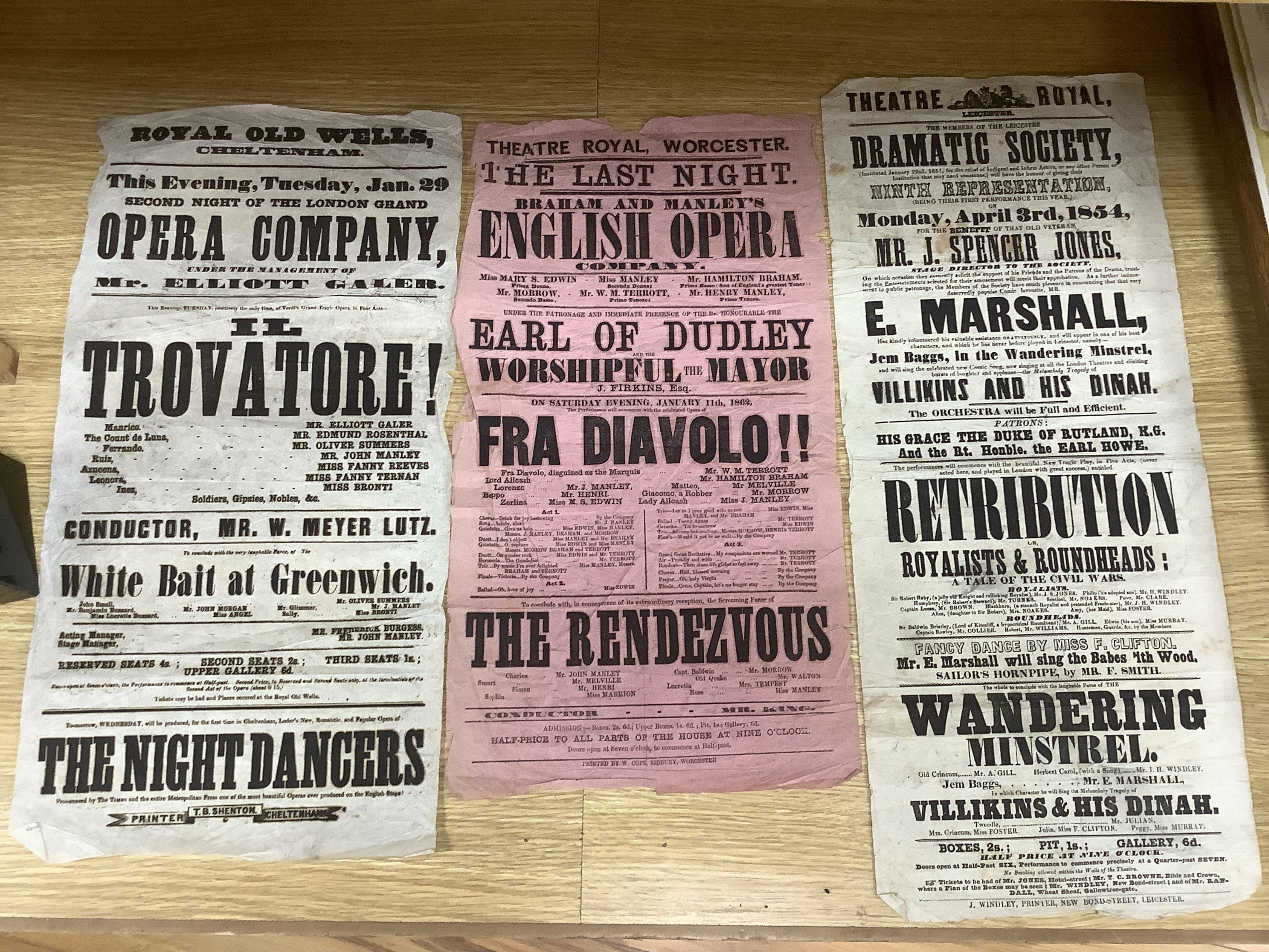 Four framed 19th century theatre bills and four unframed. Condition
